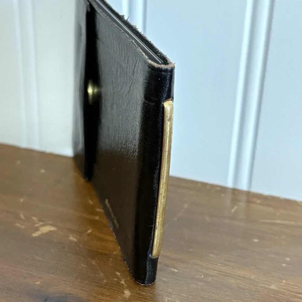 Vtg Buffalo Calf Leather Card Wallet Pebbled Suit Pocket Bifold Photo Black